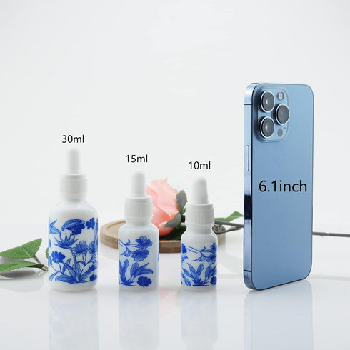 4 PCS Blue and White Porcelain Ceramic Dropper Bottles, 1 2/3oz (50ml) for Perfume, Aromatherapy, Funnel Included