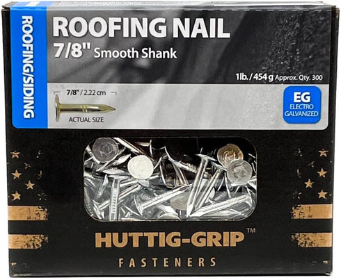 Huttig-Grip Roofing Nail 7/8 inches, Electro Galvanized Finish, 11 Gauge, 300 Nails in 1 lb Pack
