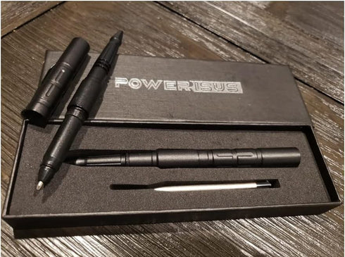 Tactical Black Pen with Glass Breaker, 2 Parker Ink Refills, Self Defense Writing Pen