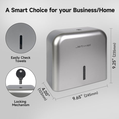 200 9.5" 3.5" JETWELL Multifold Paper Towel Dispenser, Wall Mount Tissue Dispenser with Smart Lock, Sheets ABS Plastic