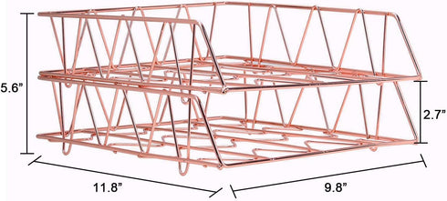 PAG Set of 2 Metal Stackable File Document Letter Tray Organizer for Desk, Rose Gold Office Supplies