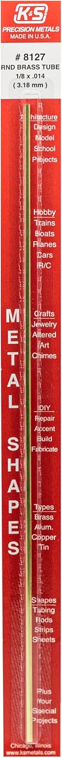 K&S 8127 Round Brass Tube, 1/8" OD x 0.014" Wall, 12" Long, 1 Tube