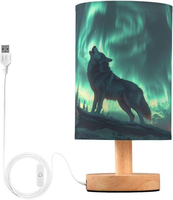 ALAZA Wolf Tree Night Decor Bedside Table Lamp with USB Port for