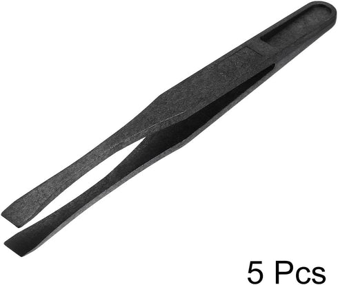 uxcell Plastic Anti-static Tweezers, Precision Flat Tip for Jewelry Craft DIY Beauty Electronics Repair Tool Black 5 Pcs