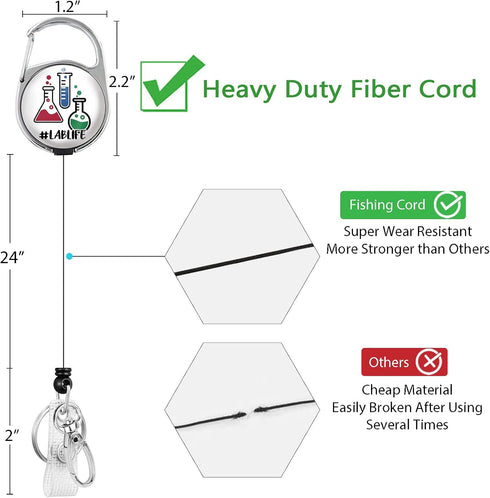 LAB LIFE Medical Badge Reel Retractable Heavy Duty with 360° Swivel Carabiner Clip for ID Badge Holder