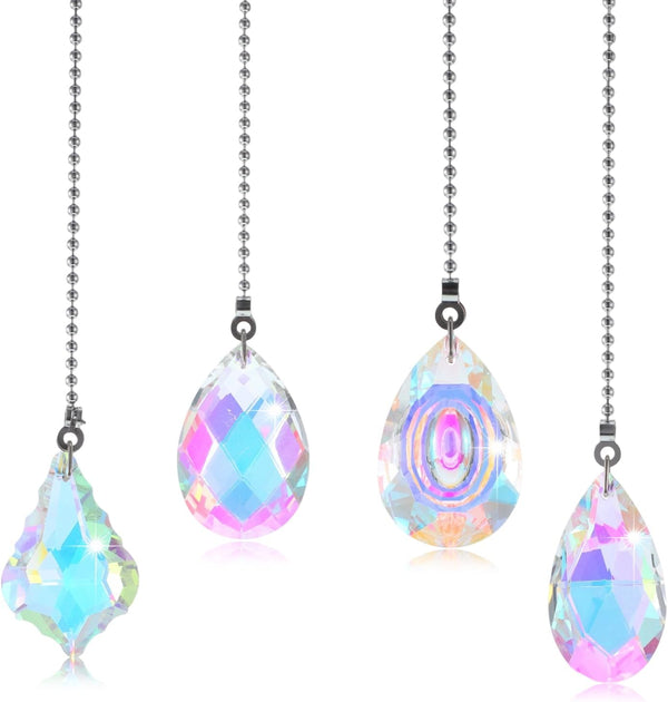 Axafazup 4 Pack Ceiling Fan Pull Chain Extender, 20 Inch Crystal Prism Pendants