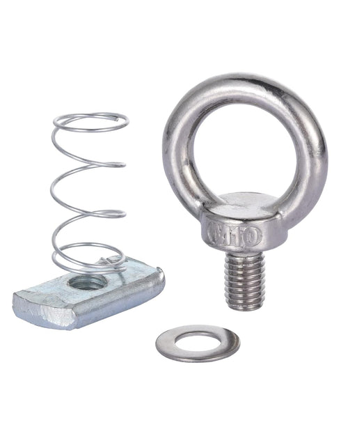 Strut Channel Nut and Eye Bolt Set - Heavy Duty Stainless Steel Eye Bolts M8, M10, Pack of 8