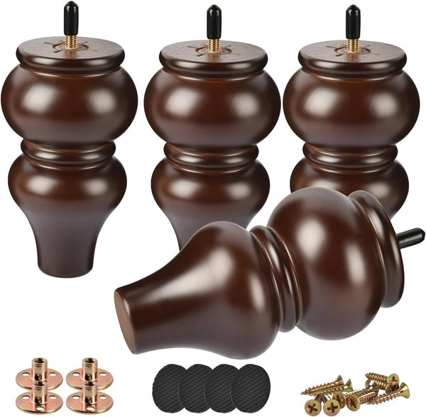 Btowin 8 Inch / 20cm Solid Wood Furniture Legs,4Pcs Couch Legs Wooden Bun