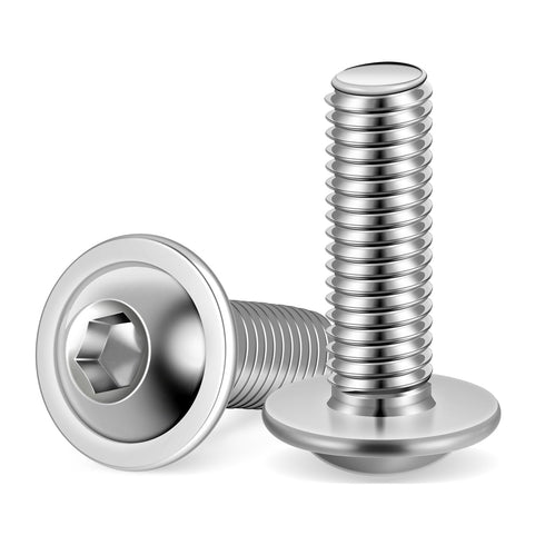 M6-1.0 x 25mm Flanged Button Head Socket Cap Screws, 25 PCS, Stainless Steel 18-8 (304), Full Thread, Bright Finish