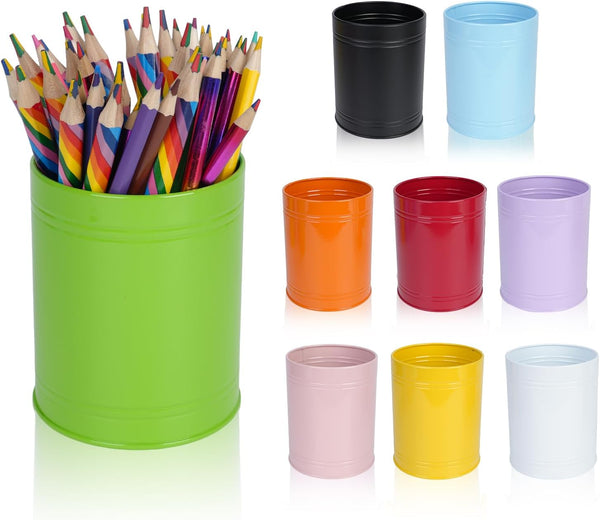 9 Pack Metal Pen Holders, Colorful Desktop Pencil Cups, Mini Pencil Bucket,