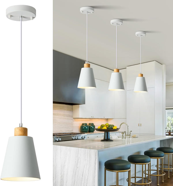 Mini Pendant Light Fixtures White Wood Pendant Lighting for Kitchen Island 7.87in