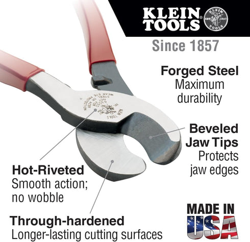 63050 Communications Klein Tools Cable Cutter, Made in USA, Heavy Duty Cutter for Aluminum, Copper, and Cable