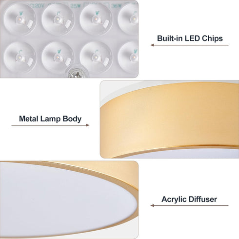 Dimmable 5CCT 2700K-6000K YURNYQ Gold LED Flush Mount Ceiling Lights, Modern Close to Ceiling Light, Simple Round