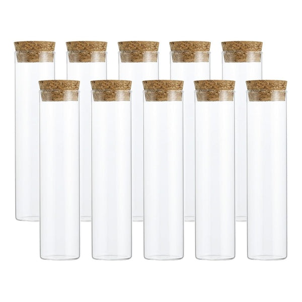 PATIKIL 60ml Test Tubes, 10pcs Glass Clear Flat Bottom Containers with Cork Stopper for Storage