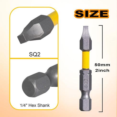 FamlTol 2 Inch #2, SQ2 Set, S2 10 Pack Square Bit Square Impact Driver Bits Robertson Head Bit Steel CNC Magnetic