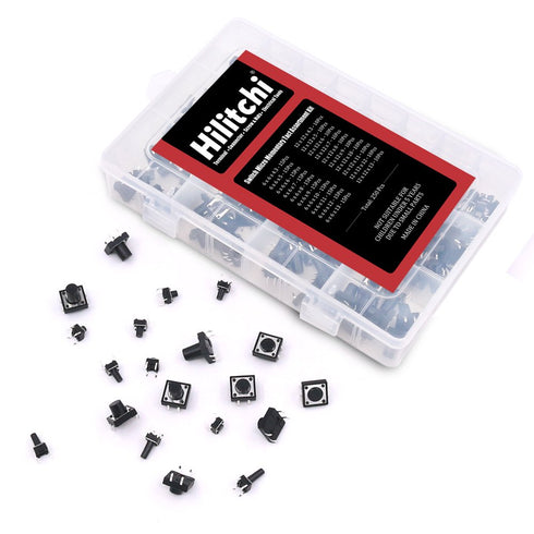 Hilitchi 250-Pcs 6 x 6mm 12 x 12mm Tactile Push Button Switch Micro Momentary Assortment Kit