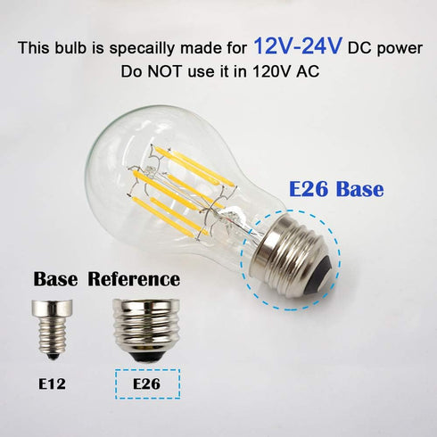 DC 12V-24V Low Voltage Input LED Bulb, Classic A19(A60) Style, 6W 600Lm, Dimmable with 12V PWM DC Dimmer, E26 Medium Base Lamp, Warm White Light, 60W Incandescent Equivalent, 12V Power, 2 Pack by OPALRAY