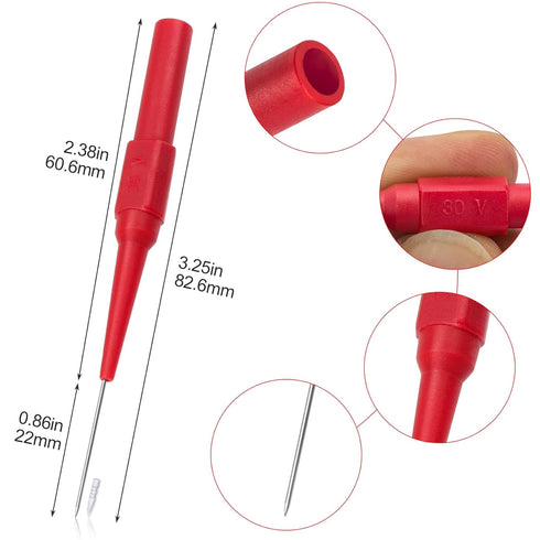 OIIKI 10 PCS 0.7mm Test Probe Pins, Non-Destructive Insulation Piercing Needle Testers, Stainless Steel Multimeter Probes for Banana Socket Plug, Car Test, Automotive Repairing