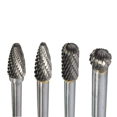 Yakamoz Set of 4Pcs 5.9-Inch Long Tungsten Steel Solid Carbide Rotary Burrs, 6mm Shank for Rotary Tool