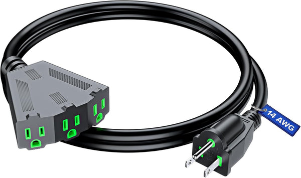 Extension Cord 1 ft with Multiple Outlets, SJTW 14 Gauge (Black), ETL Listed