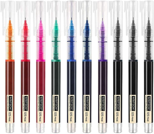 WRITECH 10 Pcs Rolling Ball Quick Dry Liquid Rollerball - 0.5 mm Extra Fine Point Multicolor (Multicolor)