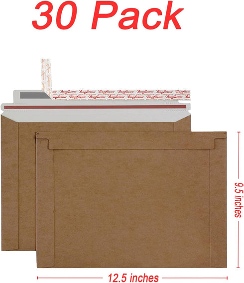 Rigid Mailers 30 Pack, 9.5 x 12.5 inches Brown Self Seal Stay Flat Bulk Cardboard Kraft Mailers