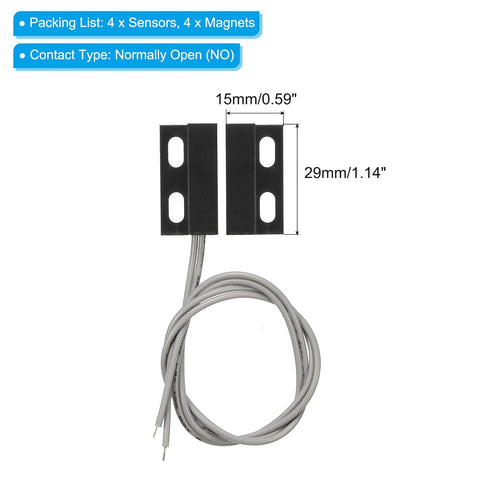PATIKIL 4 Pack Magnetic Reed Switch NO Wired Surface-Mounted Contact Switch for Door Window, Black