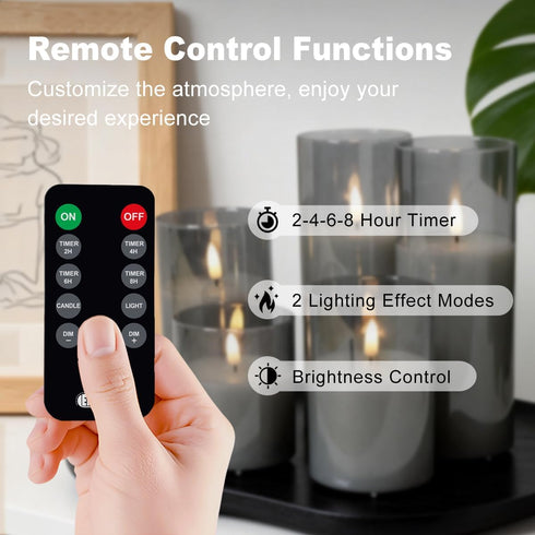 1 Set 5Gray Rechargeable Flameless Candles, Realistic Flickering LED Flame,Real Wax Candle with Remote Control