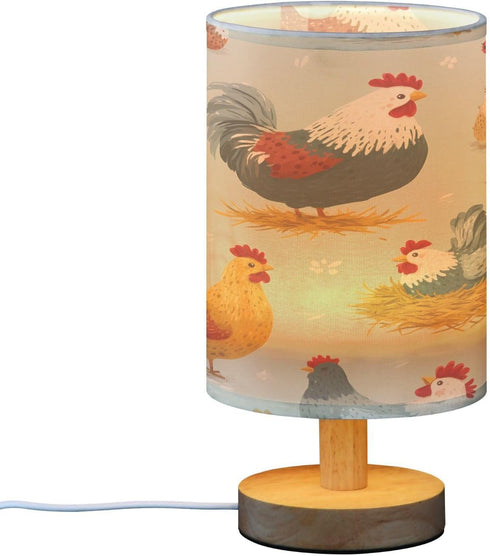 ALAZA Vintage Farm Rooster Chicken Hen Bedside Table Lamp with USB Port for Bedroom Nightstand Lamps Night Light Linen