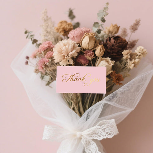 SMOQYKBW 100 3.5 2 inch small pink x gold foil thank you cards with free write on back, perfect for small business