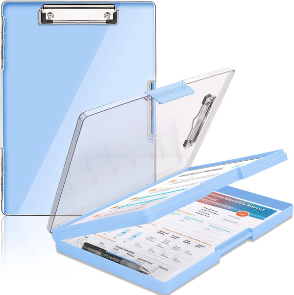 Clipboard with Storage, Heavy Duty Clip Boards 8.5x11 with 2 Storage Cases, Clear Top Panel for Office Supplies (Aqua
