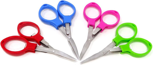 yueton 4pcs Colorful Plastic Handle Folding Safety Scissors with Keychain Holes for Craft Fishing