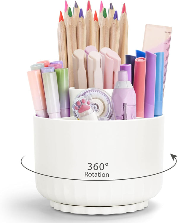 Desk Organizer, Minimalist Modern Design Pen Holder for Desk 360°Rotating Office Accessories with 5 Compartments