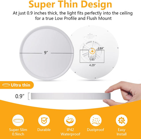 RLEDPZTX Light,9 Inch 18w 1860lm,3000k/4000k/6000k 3CCT (4Pack-White) Led Flush Mount Ceiling Selectable, Round Modern