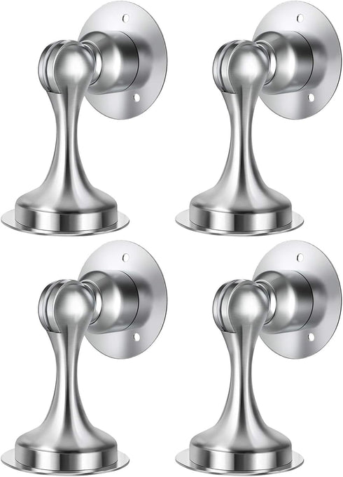 WINONLY 4 Pack Magnetic Door Stopper - Stainless Steel, No Drilling, Stronger Mount for Wide Doors