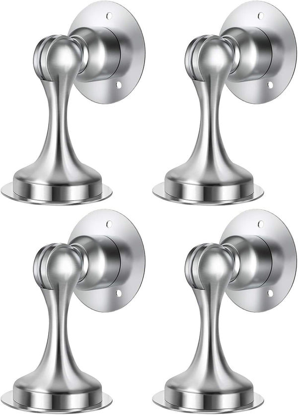 WINONLY 4 Pack Magnetic Door Stopper - Stainless Steel, No Drilling, Stronger Mount for Wide Doors