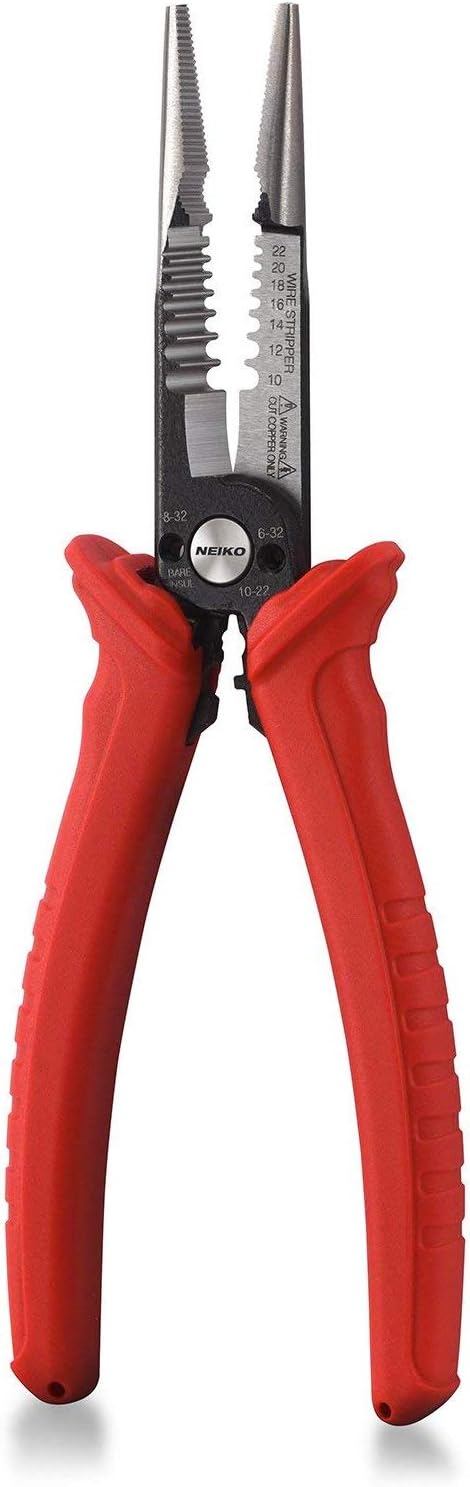 NEIKO 02038A 6-in-1 Wire Service Tool, 8-1/2" Length Gripper, Crimper, Stripper, Cutter, Extractor, Electrician Pliers