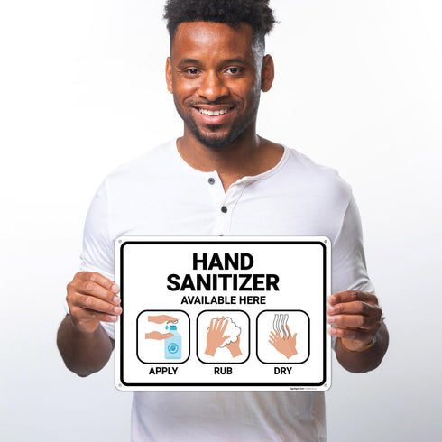 10x14 Inches, 55 Hand Sanitizer Available Here with Apply Rub and Dry Hands Graphic Sign, mil Thick HDPS (high Density