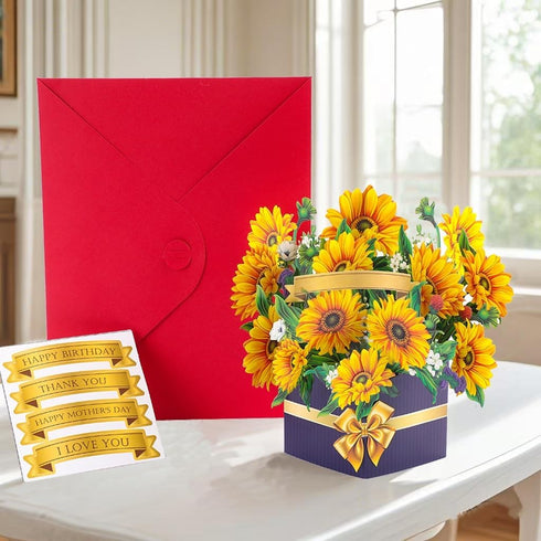 JYHi 3D 10 Inch Pop Up Flower Bouquet Card Greeting Cards Life Size Forever Paper Flower Bouquet Gift with Black Note