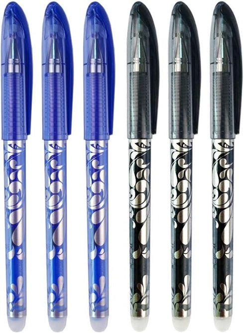 QTQYQJ Erasable Gel Pens - 6 Pack Heat Erase Pens for Fabric, 0.5mm Fine Point Refillable Ball Pen