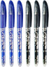 QTQYQJ Erasable Gel Pens - 6 Pack Heat Erase Pens for Fabric, 0.5mm Fine Point Refillable Ball Pen
