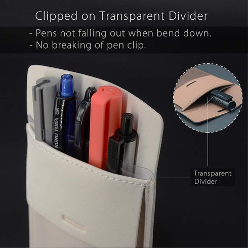 Pocket Protector, Leather Pen Pouch Holder Organizer for Shirts, Holds 5 Pens, Thick PU Leather, White, 2 Per Pack