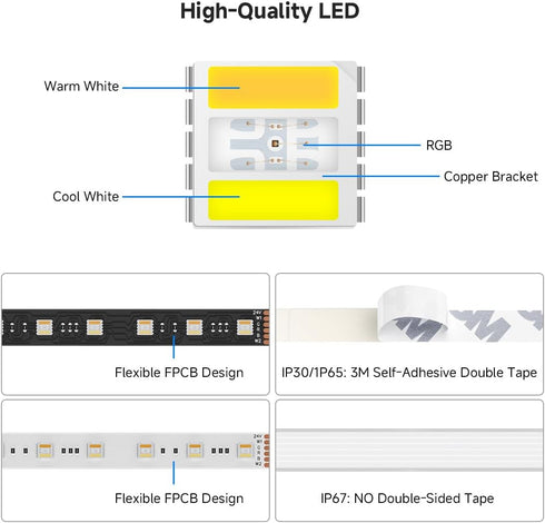 5 1 5050SMD RGB+Dimmable 2700K-6500K 16.4ft 60LED/m 300LED DC24V IP30 BTF-LIGHTING RGBCCT Colors in LED RGBWW Tunable