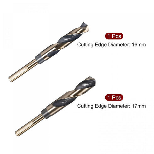 uxcell 2pcs Reduced Shank Drill Bit Set, 16mm 17mm Titanium Nitride Coated High Speed Steel for Stainless Steel, Copper