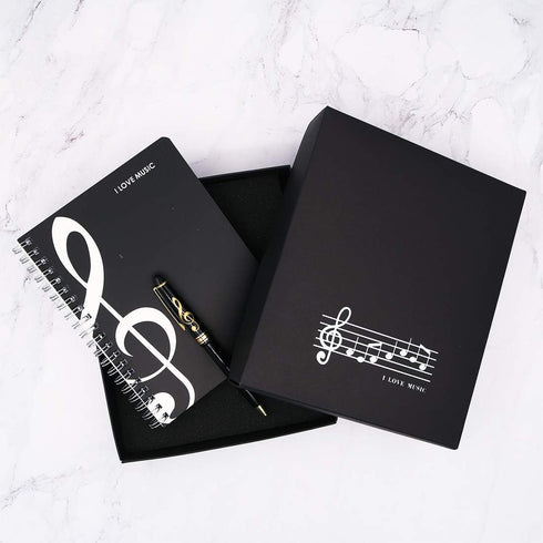 Exquisite 2 in 1 Music Theme Stationery Gift Box Set Includes 1pc Loose Leaf Notebook and 1pc Roller Ball Pen for Father's Day Gift Kids School Supplies Business Gift (Music Notes Notebook) by Winterworm