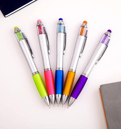 Stylus Pens 2-in-1 Ballpoint Pen - 1.0mm Medium Point Pens with Crystals for Women, Black Ink with Comfort Grip, 5-Count