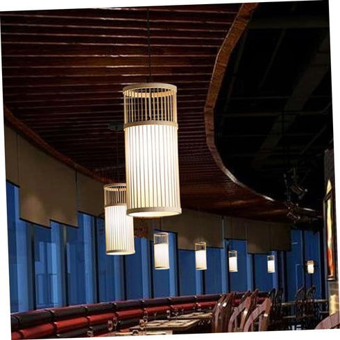 SEWACC Natural Chandelier Chinese Style Pendant Light with Retro Rattan Weave Japanese Zen Hanging Ceiling Light