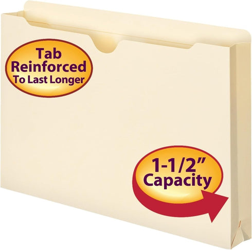 Smead File Jacket, Manila, Legal Size, Reinforced Straight-Cut Tab, 1-1/2" Expansion, 50 per Box (76540)