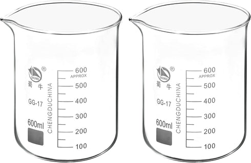 PATIKIL 600ml Low Form Glass Beaker, 2 Pack, 3.3 Borosilicate Glass Graduated Measuring Cups with Spout