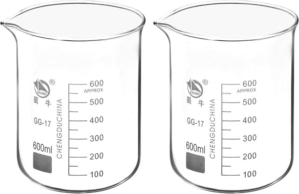 PATIKIL 600ml Low Form Glass Beaker, 2 Pack, 3.3 Borosilicate Glass Graduated Measuring Cups with Spout